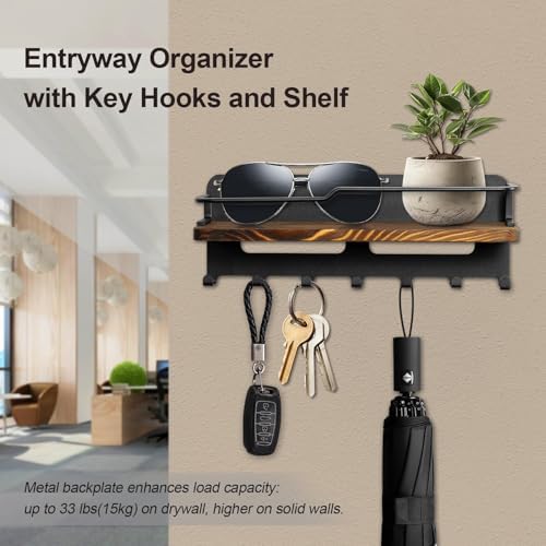 Key Holder for Wall with Floating Shelf Black