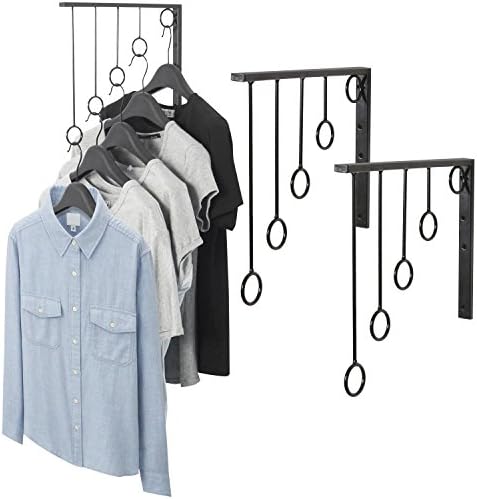 MyGift 3 Pack Wall Mounted Black Metal Garment Racks