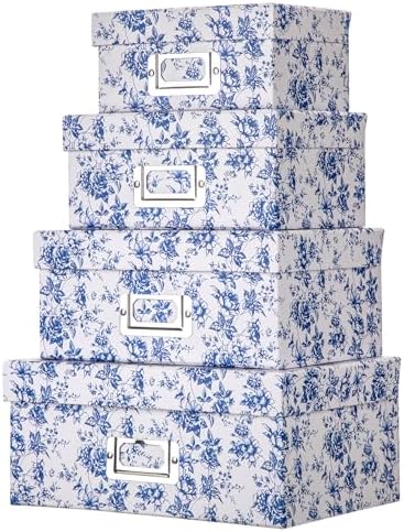 Briful Blue and White Porcelain Storage Boxes 4 in 1 Set