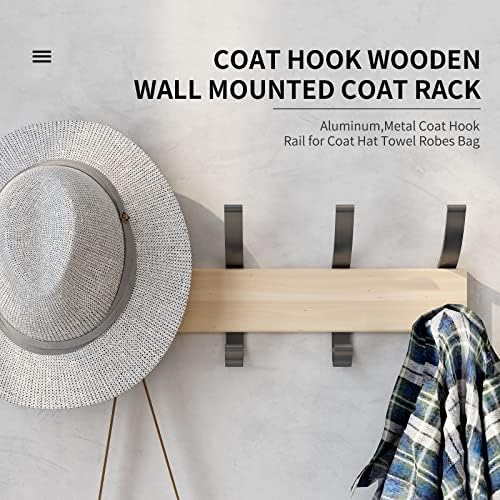 Solid Wood Coat Rack with 5 Black Hooks and Aluminum Frame