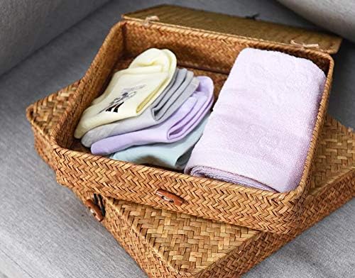 Seagrass Storage Basket Box with Lid Set of 2