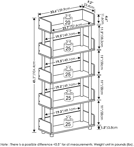 Furinno 5-Tier Display Rack with Back and Side Panels