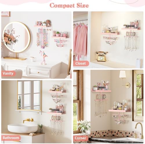 Keebofly Wall Mounted Jewelry Organizer with Wooden Shelf