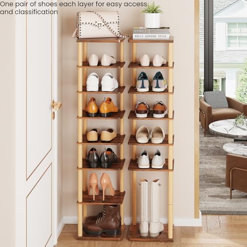LUCKNOCK Vertical Shoe Rack 8-Tier Rustic Brown