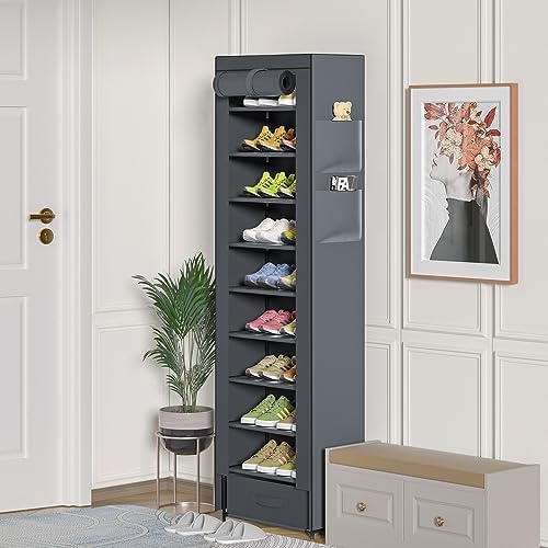 10 Tier Tall Narrow Shoe Rack with Dustproof Cover Storage Organizer
