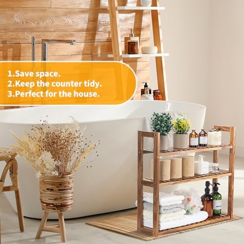 3 Tier Solid Wood Shelf with Adjustable Layers