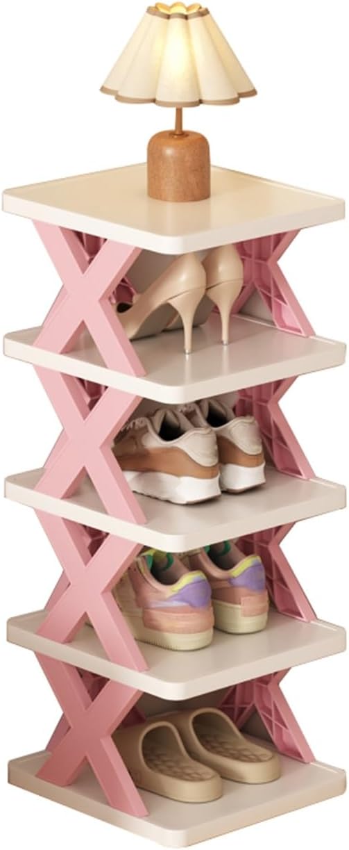 Pink 5-Tier Stackable Shoe Rack Organizer