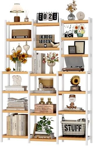 FOTOSOK 7 Tier Bamboo Plant Stand with 3 Rows and Adjustable Design