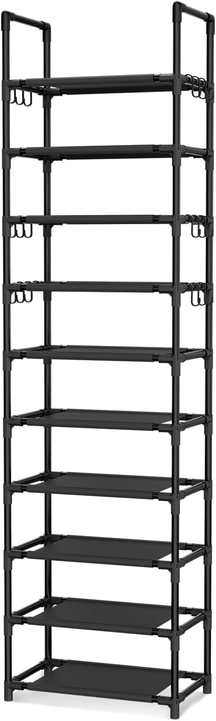 VTRIN 10 Tier Tall Shoe Rack with 18 Hooks