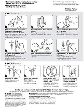 Command Outdoor Terrace Hooks 2 Hooks 4 Strips 3 lb Weight Capacity