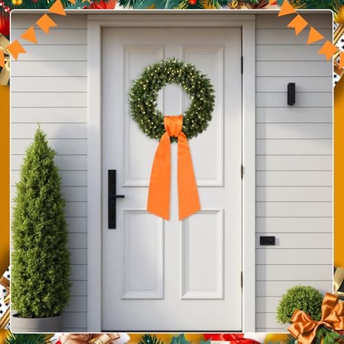 2Pcs Autumn Orange Satin Wreath Sash for Front Door