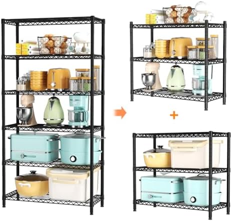 6 Tier Metal Shelf Organizer Storage Unit Black