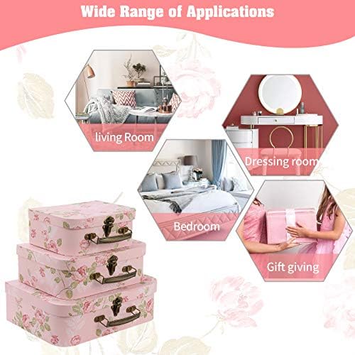 Set of 3 Decorative Storage Boxes With Lids for Home Decor and Gift Storage Pink Flowers Design