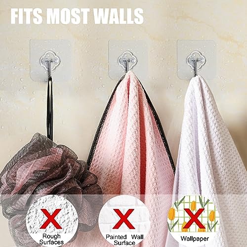 32 Pack Adhesive Hooks 33lb Max Load Transparent Reusable Wall Hooks for Kitchen Bathroom Shower Office and Home