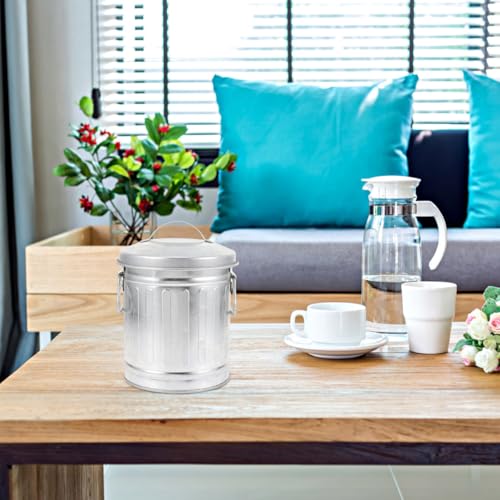 Cabilock Vintage Ash Bucket with Lid Galvanized Metal Flowerpot Organizer Mini Desktop Trash Bin
