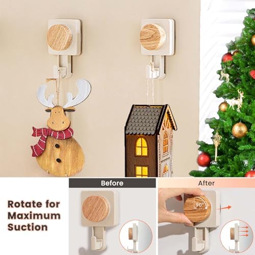 Daily Treasures 2PCS Wood Grain Suction Hooks Rotation Design Bathroom Hooks for Farmhouse Style