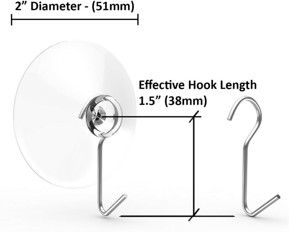 Suction Cup Hooks Set of 6 2 Inch Clear Heavy Duty