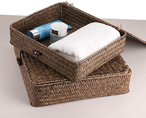 Hipiwe Set of 2 Flat Woven Seagrass Storage Bins with Lid