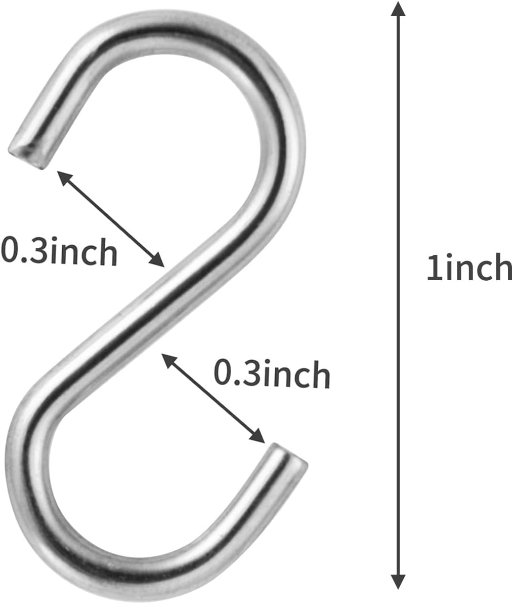 200Pcs Mini S Hook 1 Inch Stainless Steel Hanger Ornament DIY Kit