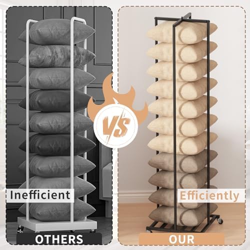 Pillow Storage Rack with Adjustable Height and Mobile Wheels