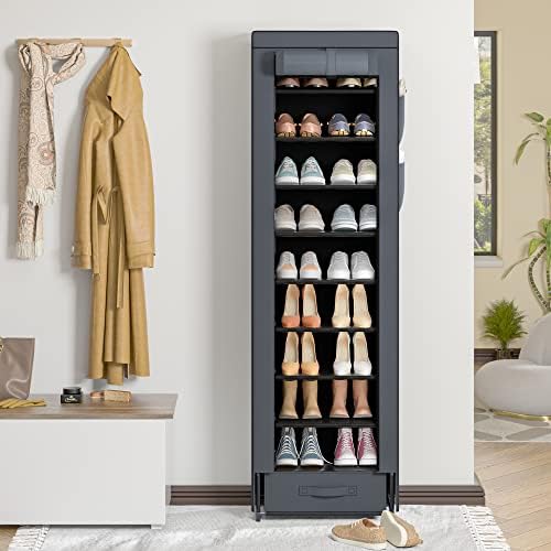 10 Tier Tall Narrow Shoe Rack with Dustproof Cover Storage Organizer