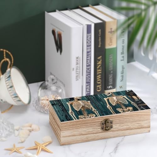 Vintage Wooden Storage Box with Skeletons Print