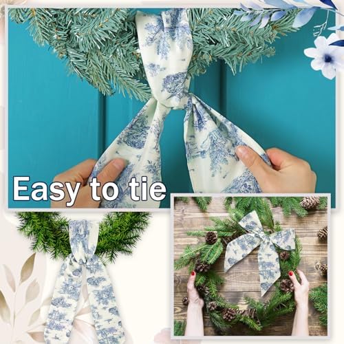 XunYee 6 Pcs Blue White Wreath Sash for Decor