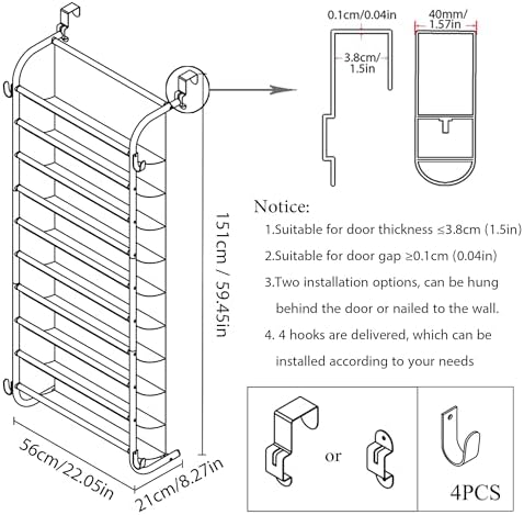 10 Tier Door Hanging Shoe Organizer Rack Gray