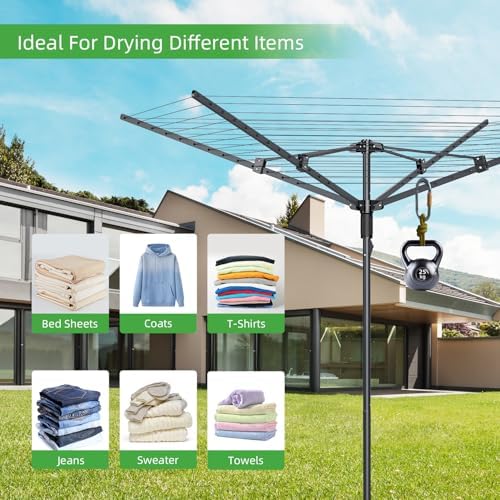 Rotary Clothes Drying Rack with 12 Lines and 165 Feet Drying Space