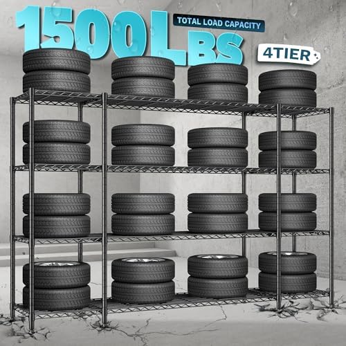 REIBII 784W 4-Tier Metal Shelving Unit 1500LBS Load Capacity