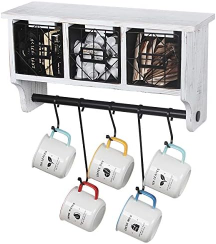 Butizone Rustic Wall Mounted Coat Rack with Hooks and Baskets