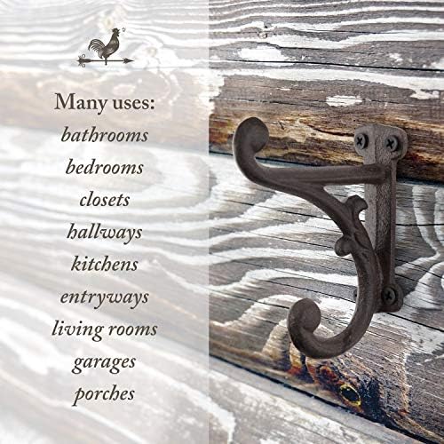 Rustic Cast Iron Coat Hooks 3 Pack Dark Brown