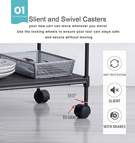 OVICAR 3-Tier Steel Wire Storage Shelving Unit with Wheels