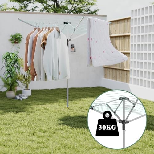 Rotary Outdoor Umbrella Drying Rack with 12 Lines and 4 Arms