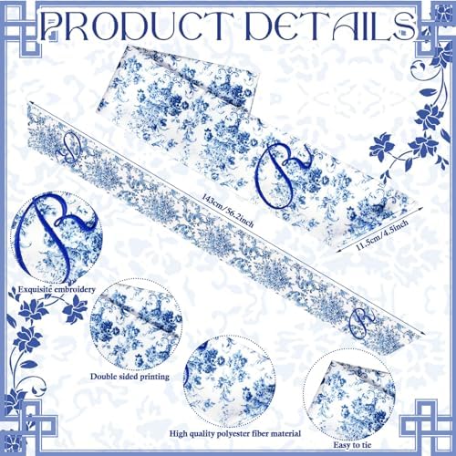 2 Pcs Monogram Wreath Sashes for Front Door Blue and White Decor