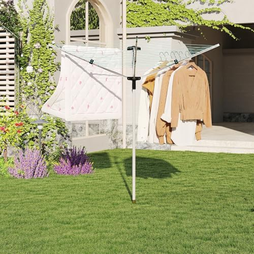 Rotary Outdoor Umbrella Drying Rack with 12 Lines and 4 Arms
