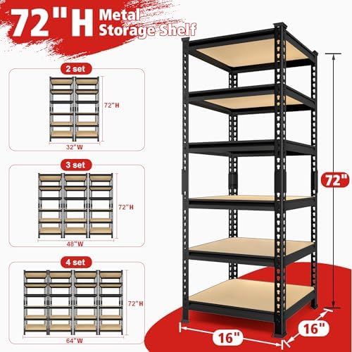 PrimeZone 6 Tier Garage Storage Shelves - Black
