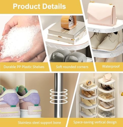 6 Tier Adjustable Free Standing Shoe Rack Durable Corner Storage for Entryway Bedroom Living Room Kitchen Bathroom Beige