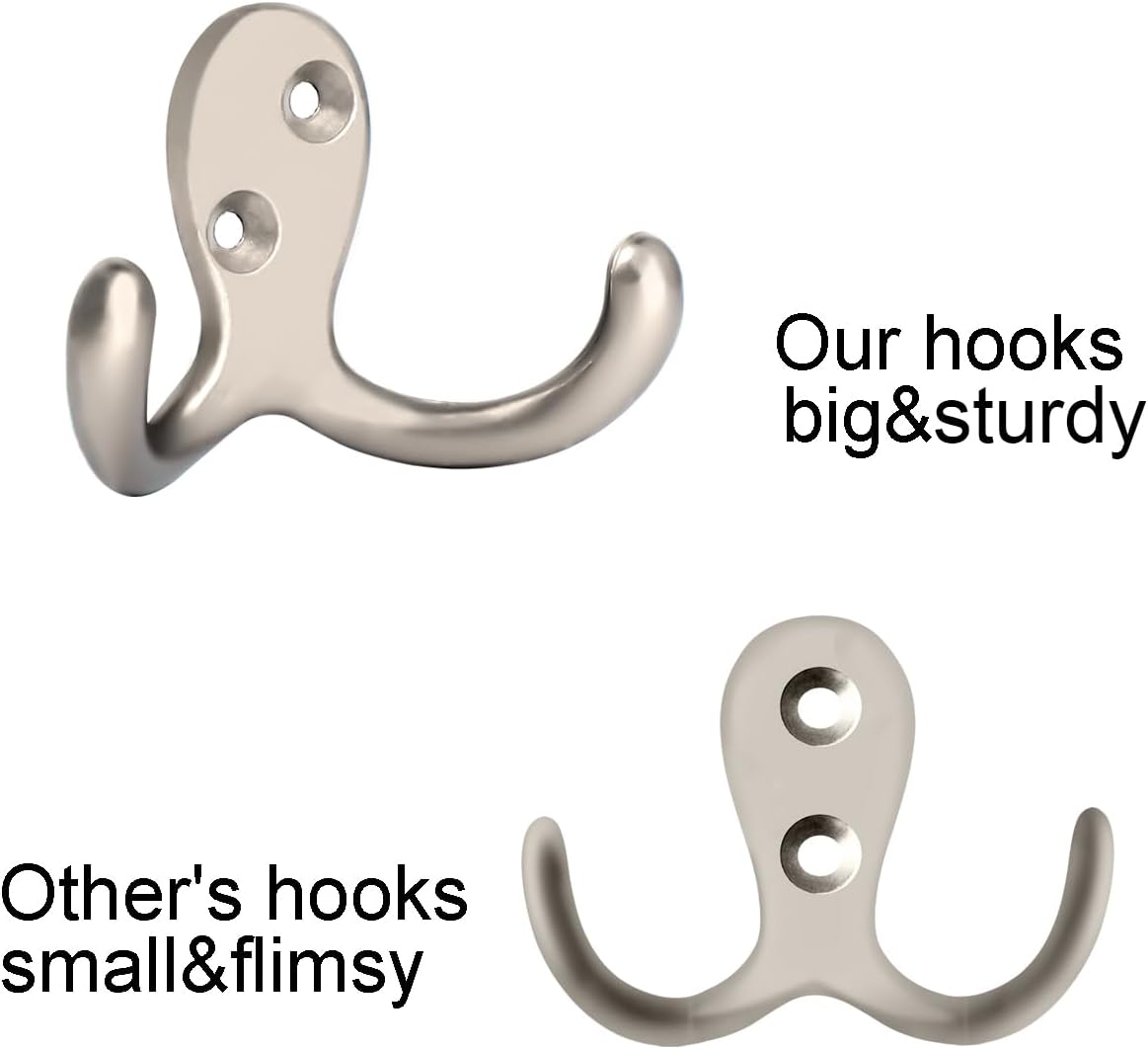 IBosins 8 Pack Heavy Duty Double Prong Coat Hooks Wall Mounted with Screws