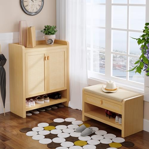 Senlin Rattan Shoe Cabinet with 5-Tier Storage and Rounded Corners
