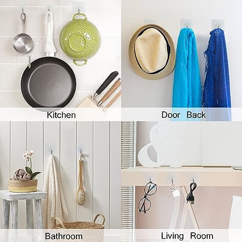 32 Pack Adhesive Hooks 33lb Max Load Transparent Reusable Wall Hooks for Kitchen Bathroom Shower Office and Home