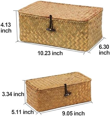 Set of 2 Wicker Baskets with Lid for Storage