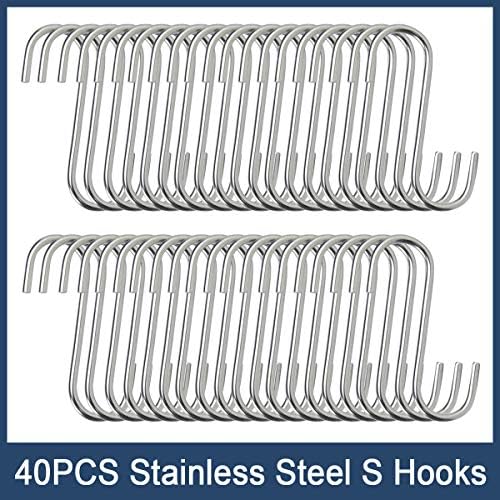 40 Pack S Hooks - Heavy Duty Stainless Steel Hooks for Kitchen Bathroom Closet Workshop Use