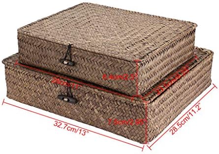 Hipiwe Set of 2 Flat Woven Seagrass Storage Bins with Lid