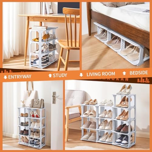 5 Tiers Shoe Rack Organizer for Closet Entryway Storage Free Standing Stackable Vertical Narrow Plastic Shoe Holder Grey