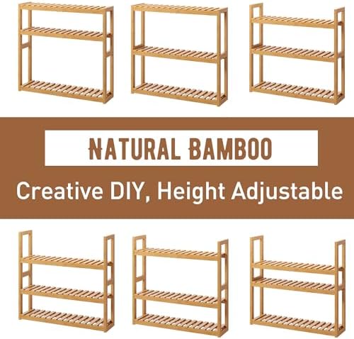 FILWH Bamboo Organizer Rack - Adjustable 3 Tier Storage Shelf