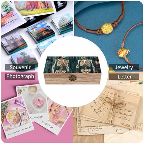 Vintage Wooden Storage Box with Skeletons Print