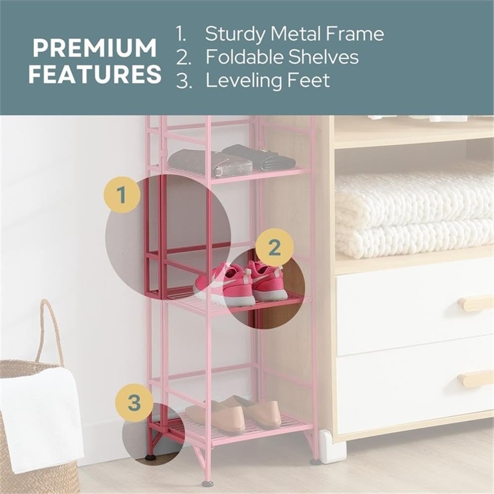 Convenience Concepts Xtra Storage Shelves - 5-Tier Folding Metal Storage Shelves Pink
