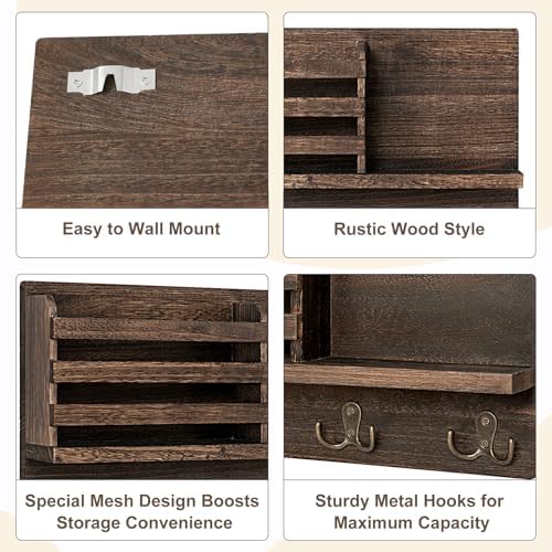Dahey Wall Mounted Mail Holder Key Organizer with Floating Shelf and 4 Hooks