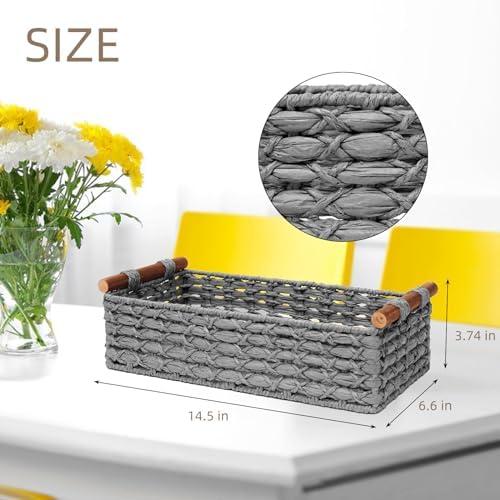 Handmade Wicker Storage Basket with Handle - Light Grey